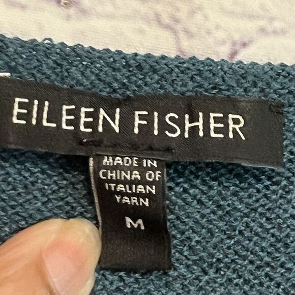 Eileen Fisher Long Line Cardigan Merino Wool Open Front Green Size Medium Mesh - Picture 3 of 11